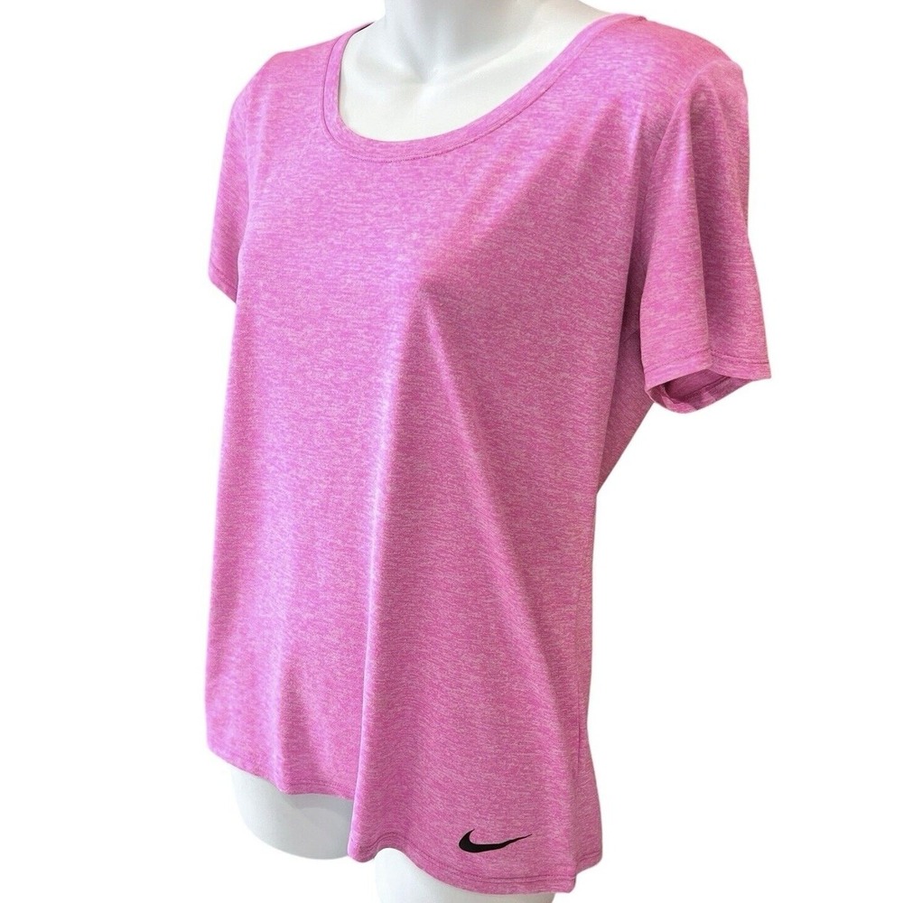Nike Dri-Fit Womens Pink Gym Shirt Medium Swoosh Logo Activewear Workout Running - Picture 3 of 12